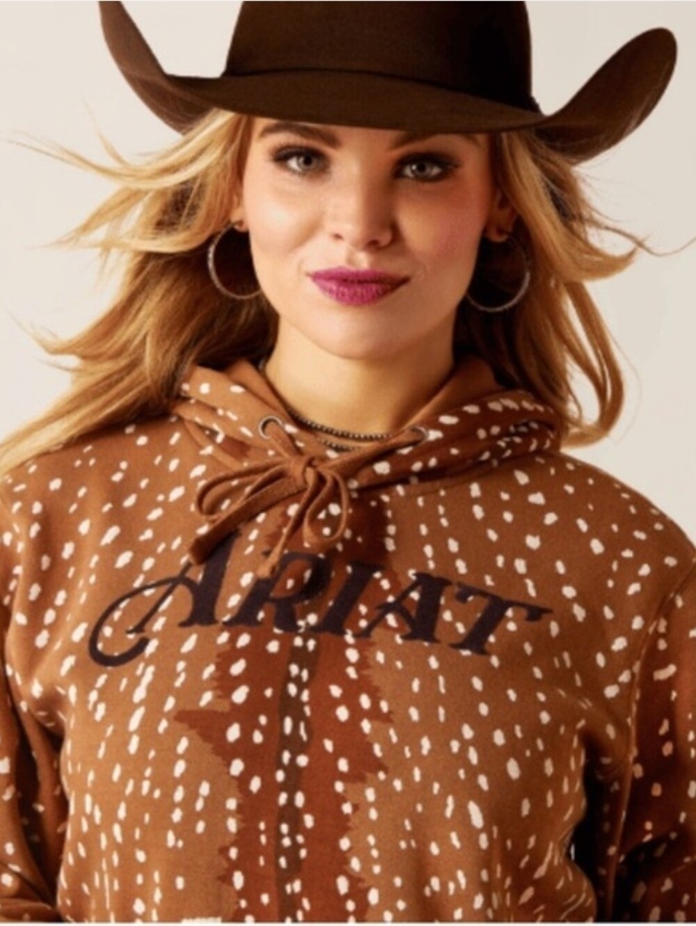 Ariat Brown Deer Patterned Logo Hoodie Kangaroo Pocket Western Wear Rider Medium - Picture 4 of 8